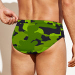 Lime Green Camouflage Print Men's Swim Briefs