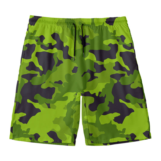 Lime Green Camouflage Print Men's Swim Trunks