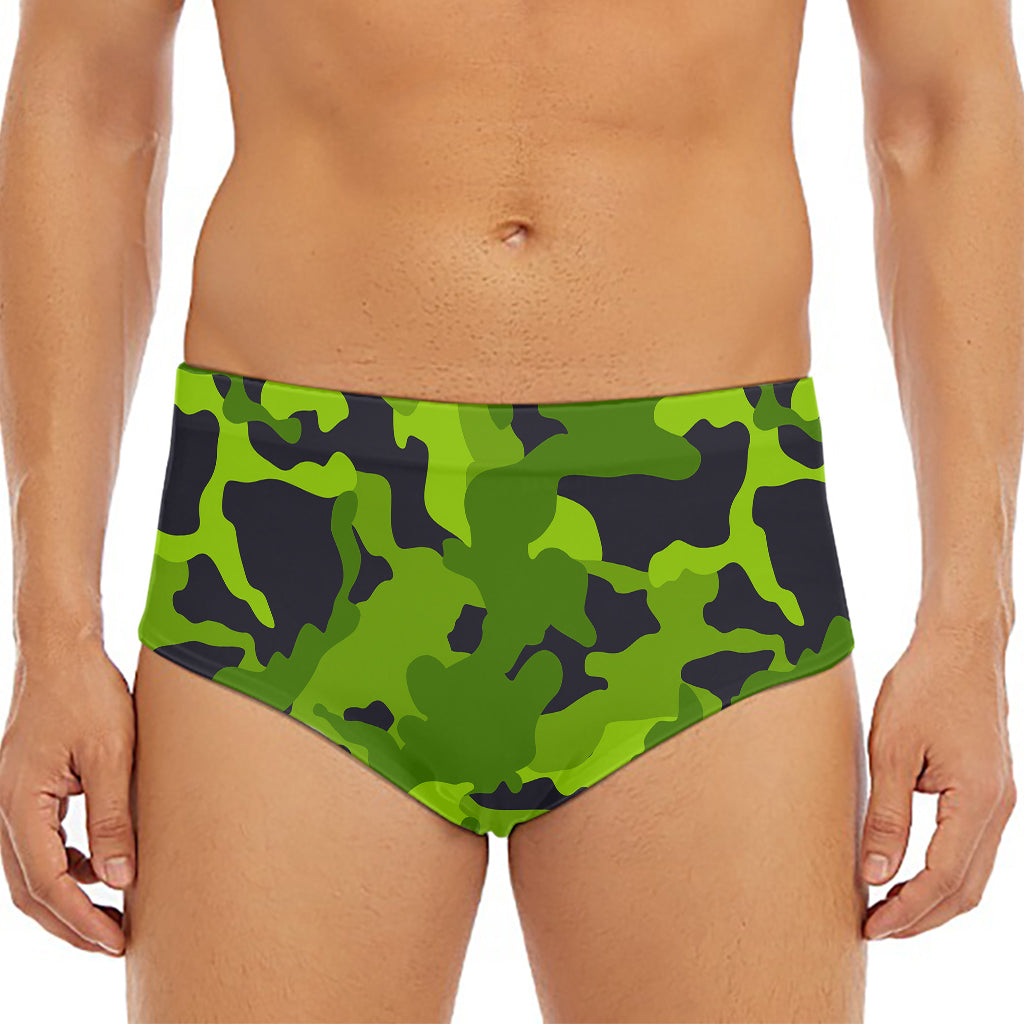 Lime Green Camouflage Print Men's Triangle Swim Briefs