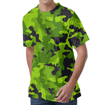 Lime Green Camouflage Print Men's Velvet T-Shirt