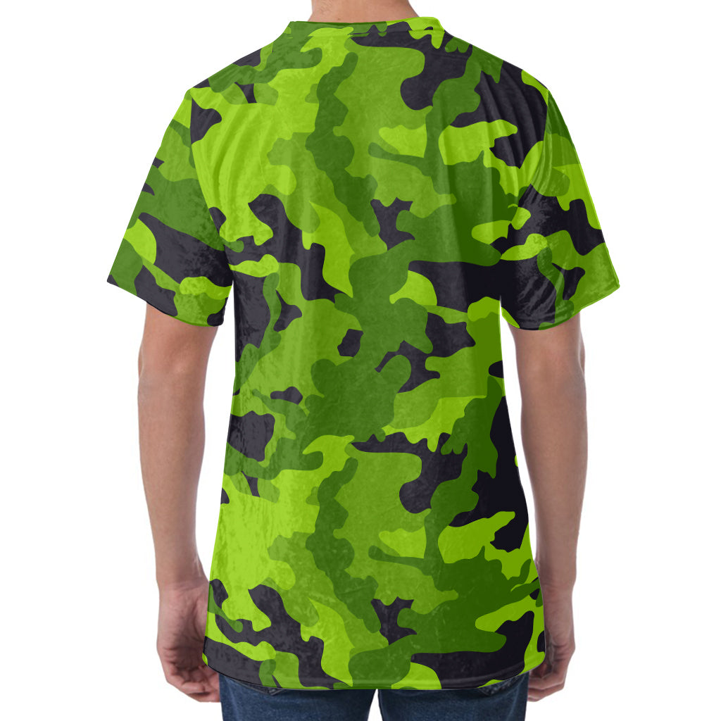 Lime Green Camouflage Print Men's Velvet T-Shirt