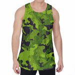 Lime Green Camouflage Print Men's Velvet Tank Top