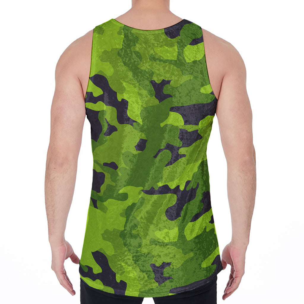 Lime Green Camouflage Print Men's Velvet Tank Top