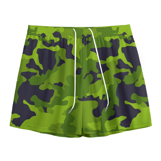 Lime Green Camouflage Print Mesh Shorts