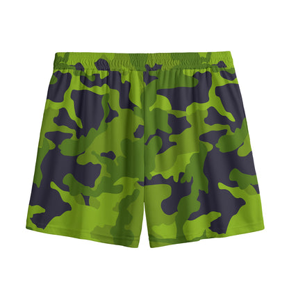 Lime Green Camouflage Print Mesh Shorts
