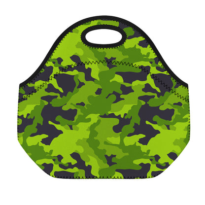 Lime Green Camouflage Print Neoprene Lunch Bag