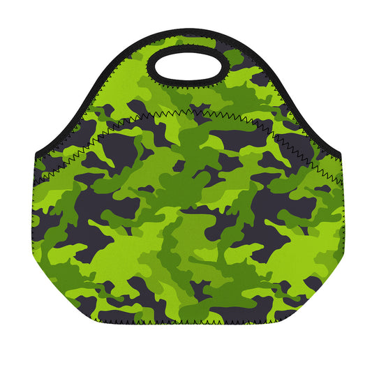Lime Green Camouflage Print Neoprene Lunch Bag
