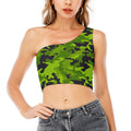 Lime Green Camouflage Print One Shoulder Crop Top