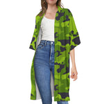 Lime Green Camouflage Print Open Front Beach Cover Up