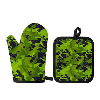 Lime Green Camouflage Print Oven Mitt And Pot Holder Set