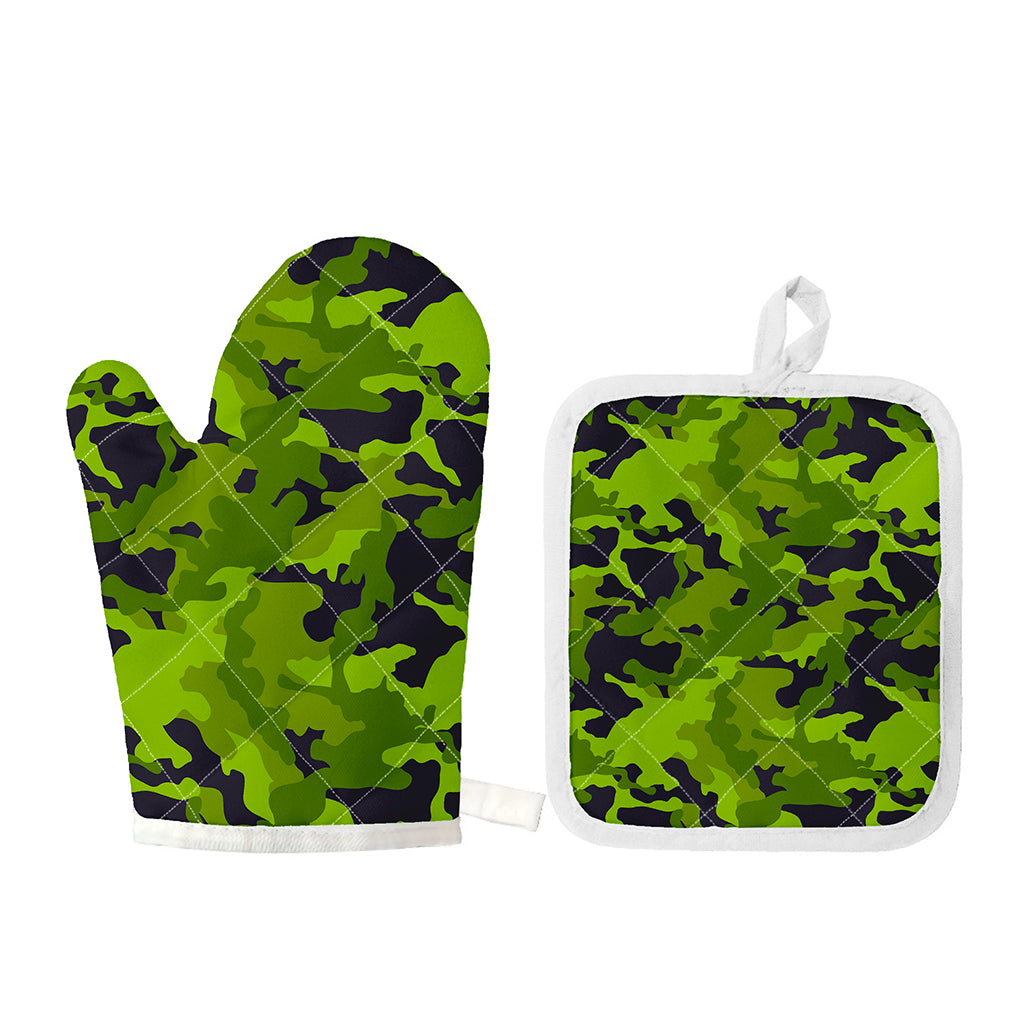 Lime Green Camouflage Print Oven Mitt And Pot Holder Set
