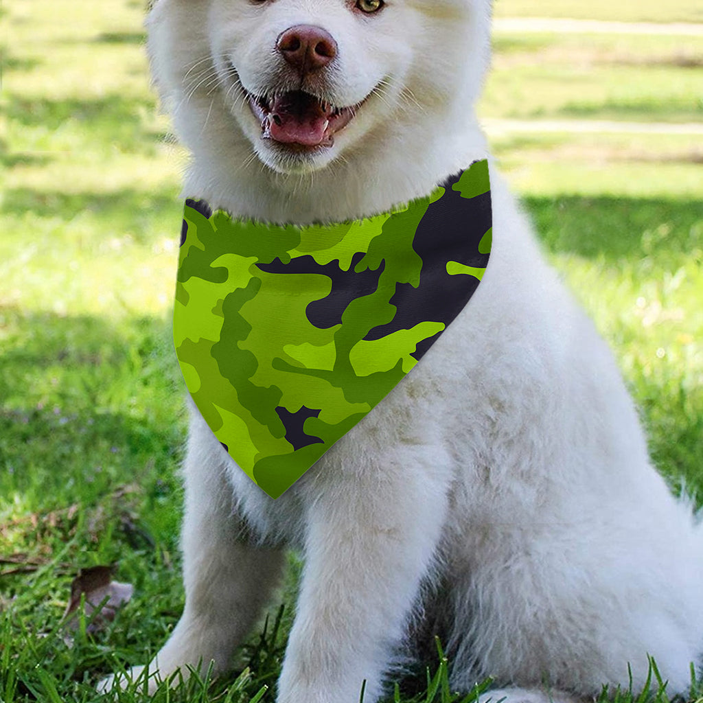 Lime Green Camouflage Print Over The Collar Dog Bandana