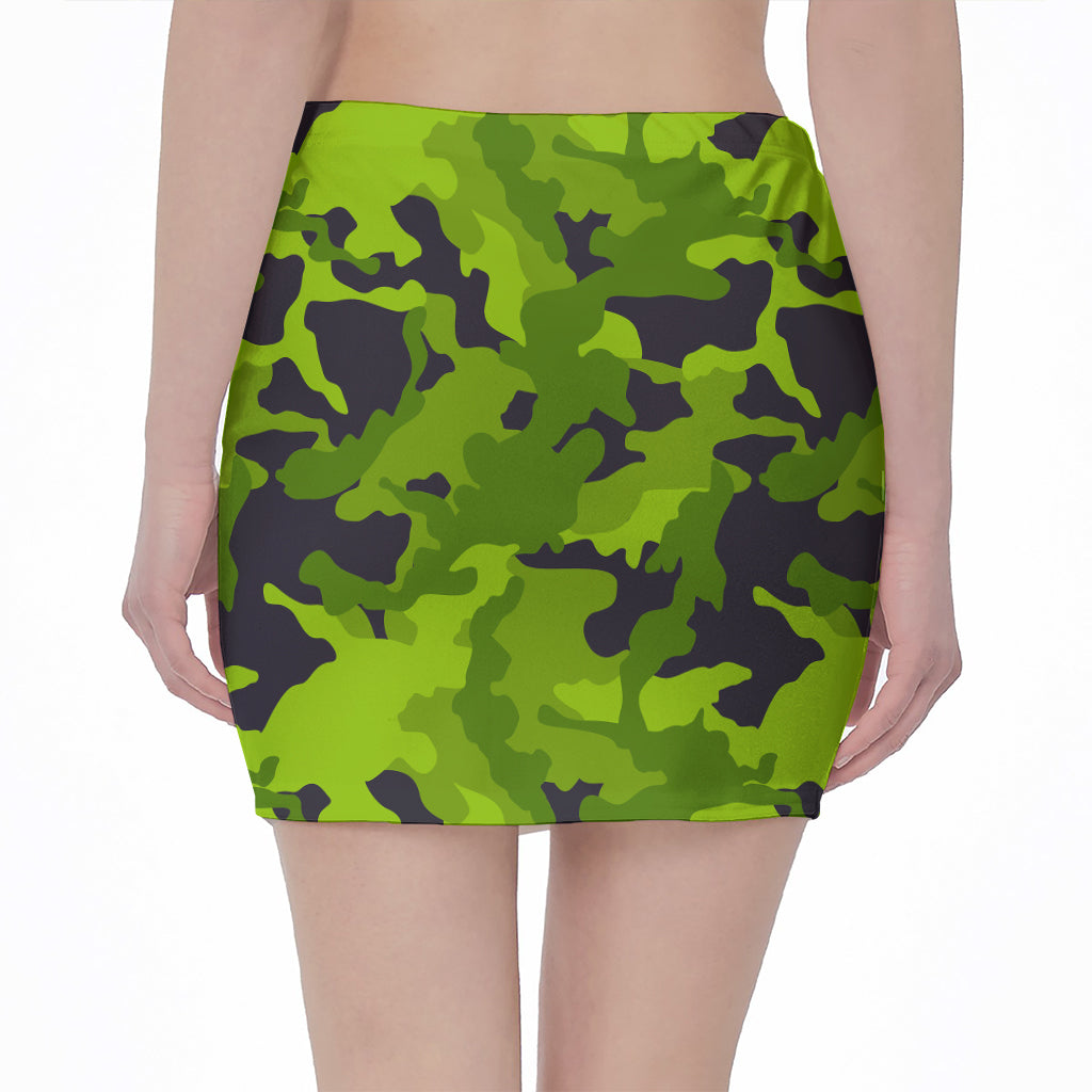 Lime Green Camouflage Print Pencil Mini Skirt