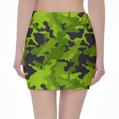 Lime Green Camouflage Print Pencil Mini Skirt