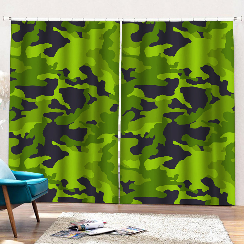 Lime Green Camouflage Print Pencil Pleat Curtains