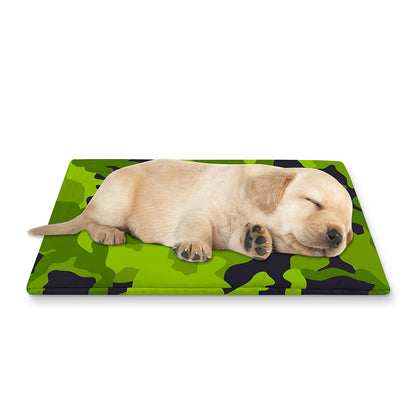 Lime Green Camouflage Print Pet Cooling Mat Cover