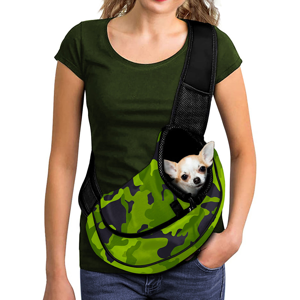 Lime Green Camouflage Print Pet Sling Carrier