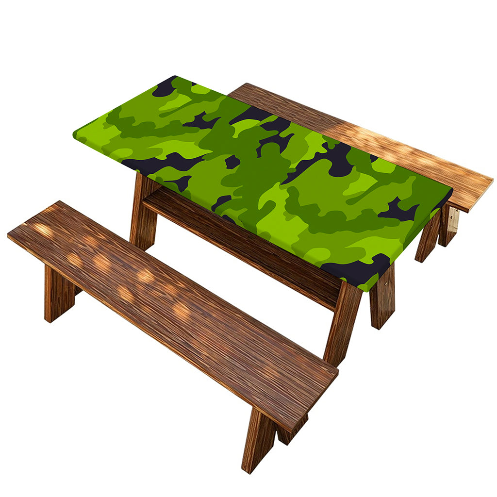 Lime Green Camouflage Print Picnic Table Cover