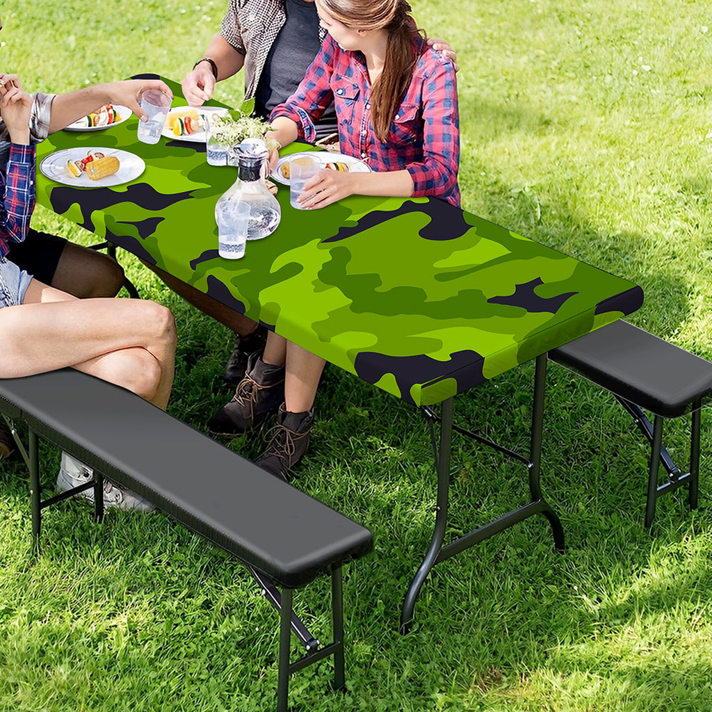 Lime Green Camouflage Print Picnic Table Cover