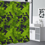 Lime Green Camouflage Print Premium Shower Curtain