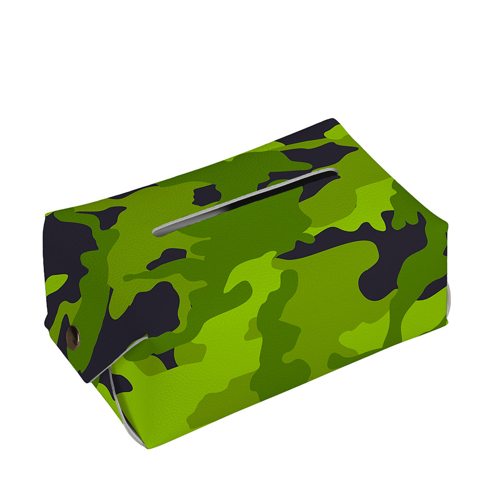 Lime Green Camouflage Print Rectangle Tissue Box Cover