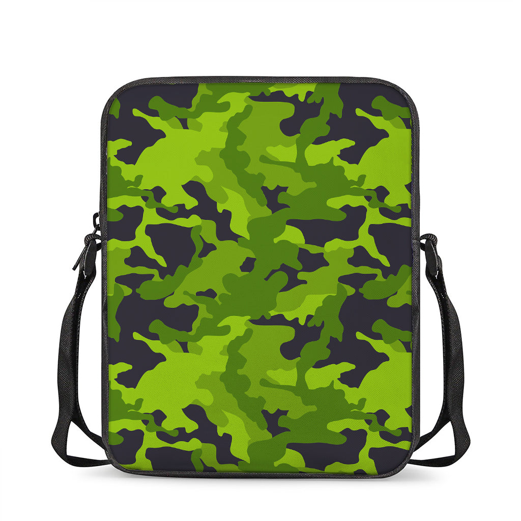 Lime Green Camouflage Print Rectangular Crossbody Bag