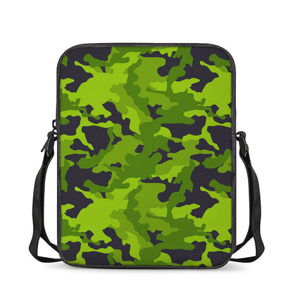 Lime Green Camouflage Print Rectangular Crossbody Bag