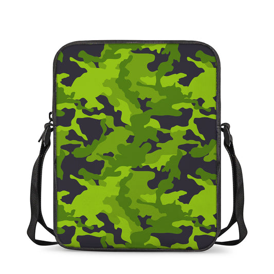 Lime Green Camouflage Print Rectangular Crossbody Bag