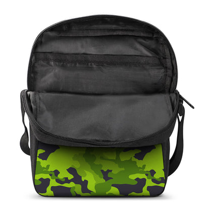 Lime Green Camouflage Print Rectangular Crossbody Bag