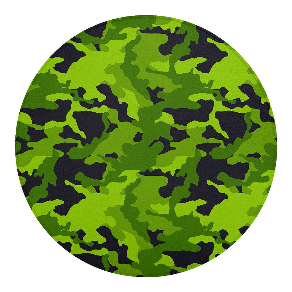 Lime Green Camouflage Print Round Blanket