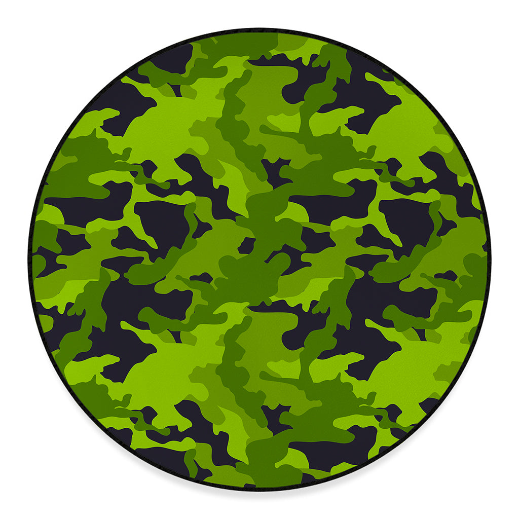 Lime Green Camouflage Print Round Floor Mat