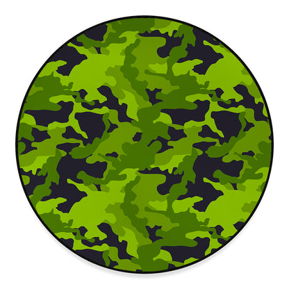 Lime Green Camouflage Print Round Floor Mat