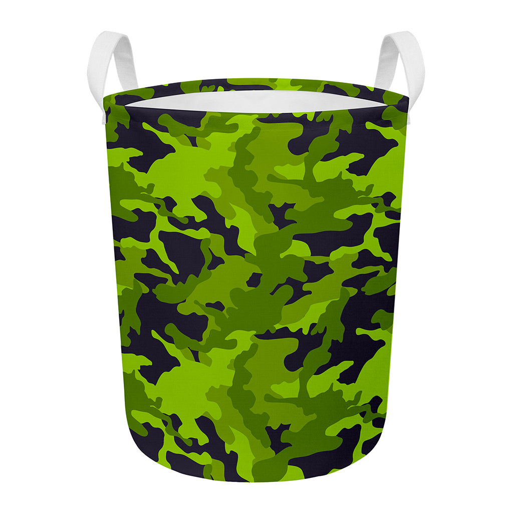 Lime Green Camouflage Print Round Laundry Basket