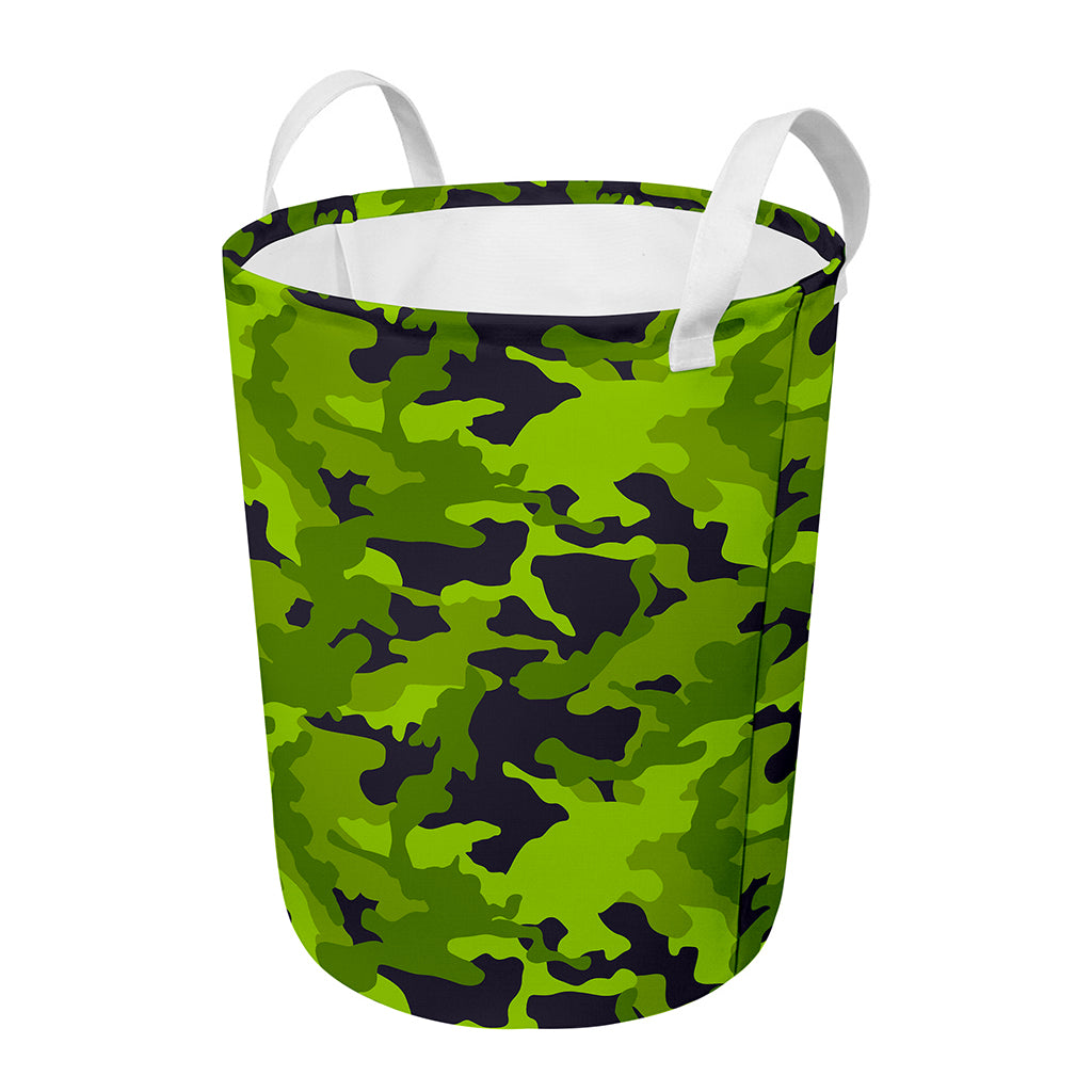 Lime Green Camouflage Print Round Laundry Basket