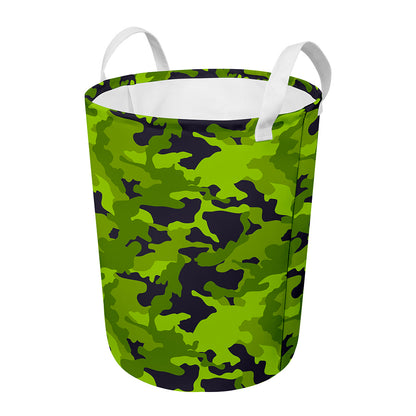 Lime Green Camouflage Print Round Laundry Basket