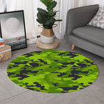 Lime Green Camouflage Print Round Rug