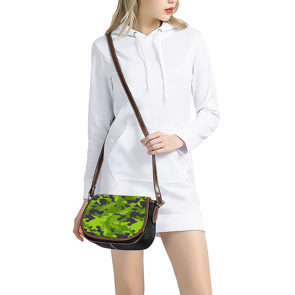 Lime Green Camouflage Print Saddle Bag