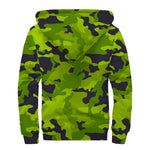 Lime Green Camouflage Print Sherpa Lined Zip Up Hoodie