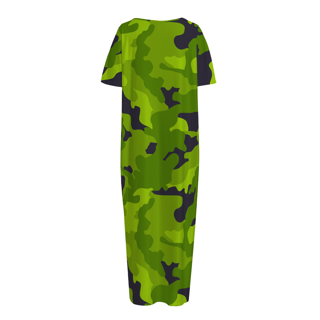 Lime Green Camouflage Print Short Sleeve Long Nightdress