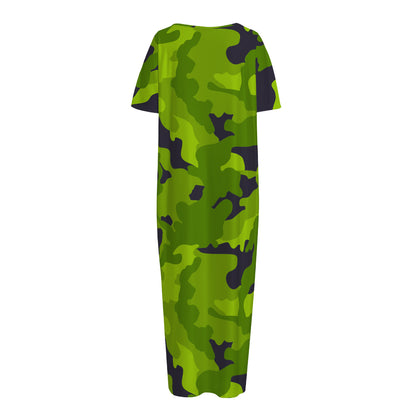 Lime Green Camouflage Print Short Sleeve Long Nightdress