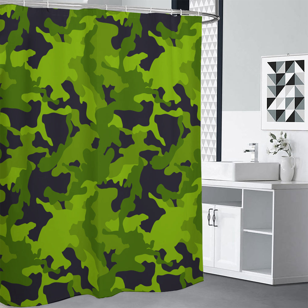 Lime Green Camouflage Print Shower Curtain