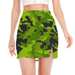 Lime Green Camouflage Print Side Slit Mini Skirt
