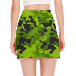 Lime Green Camouflage Print Side Slit Mini Skirt