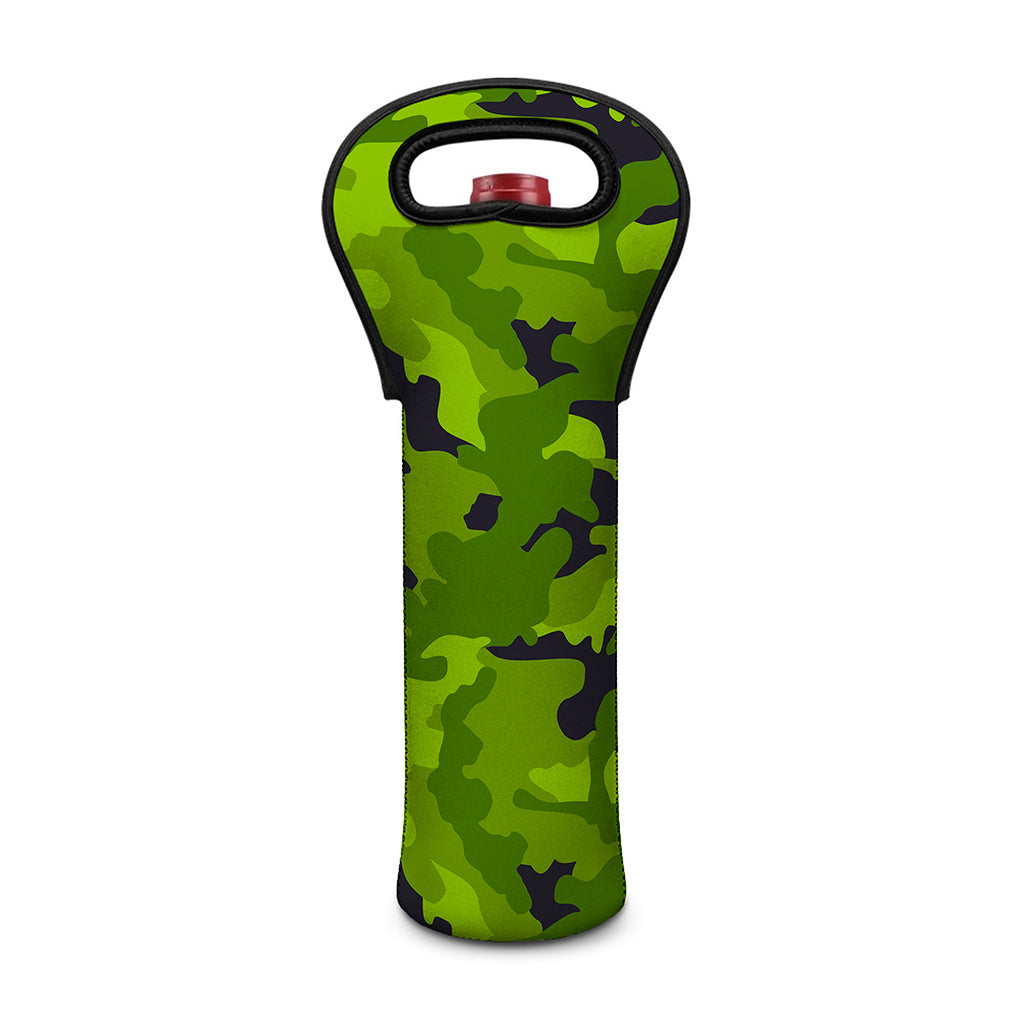 Lime Green Camouflage Print Single Neoprene Wine Tote