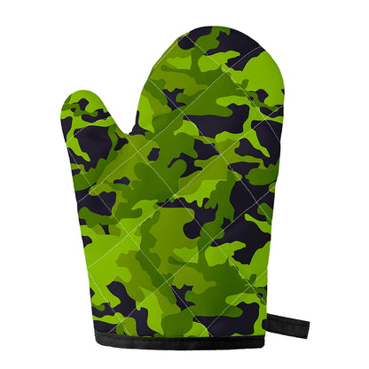 Lime Green Camouflage Print Single Oven Mitt