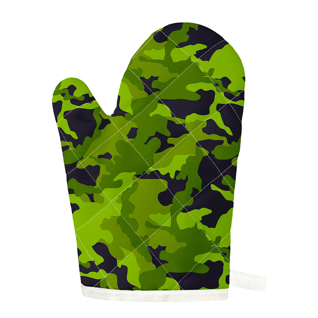 Lime Green Camouflage Print Single Oven Mitt
