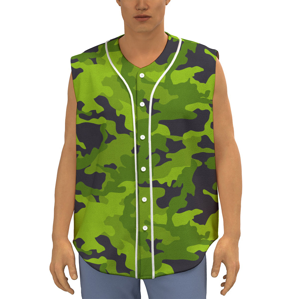 Lime Green Camouflage Print Sleeveless Baseball Jersey