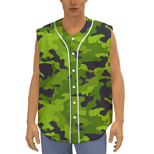 Lime Green Camouflage Print Sleeveless Baseball Jersey