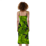 Lime Green Camouflage Print Slim Fit Midi Cami Dress