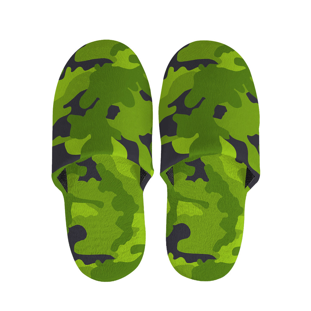 Lime Green Camouflage Print Slippers